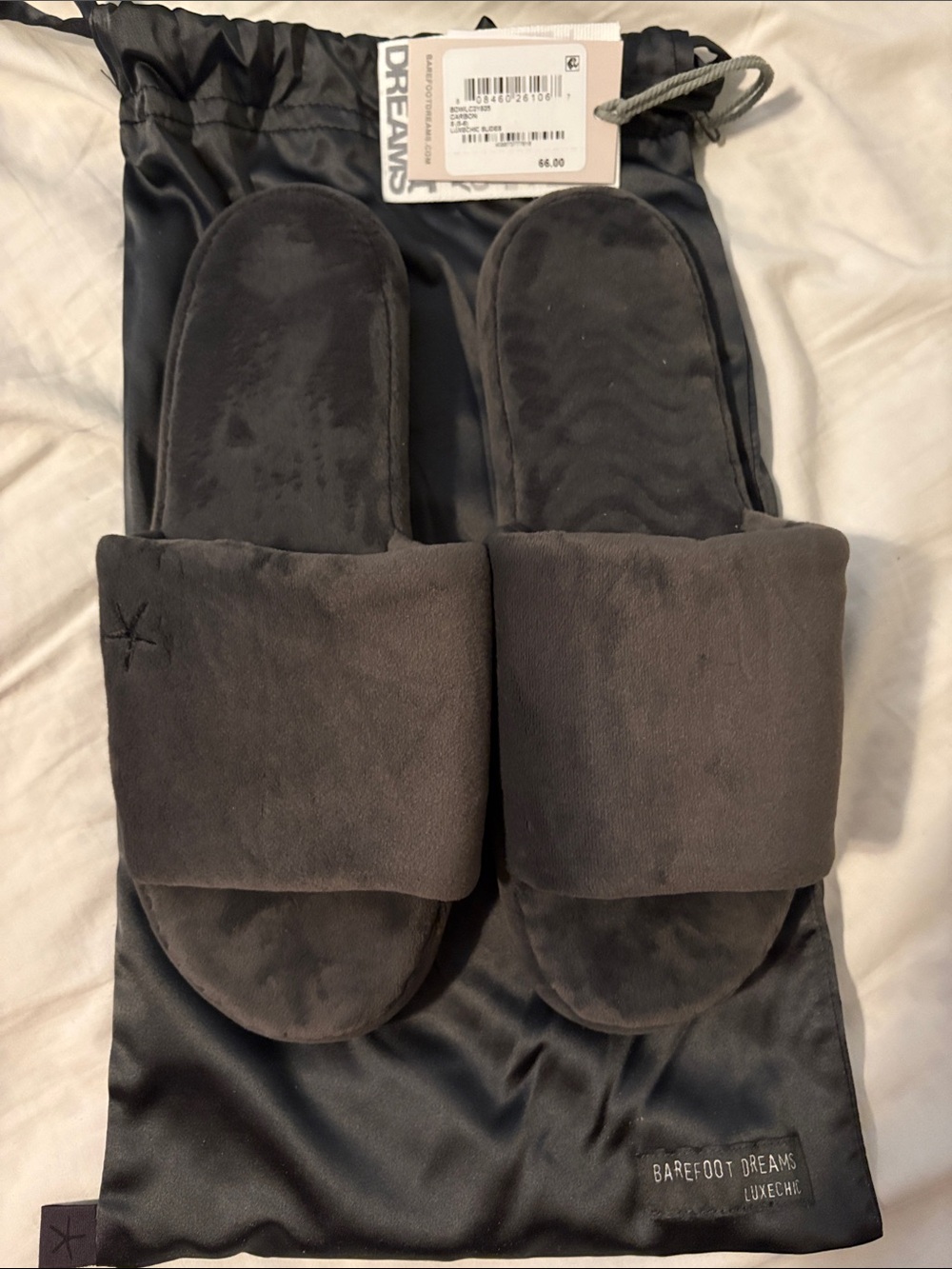 Barefoot Dreams Plush Slide Slippers in Charcoal Gray